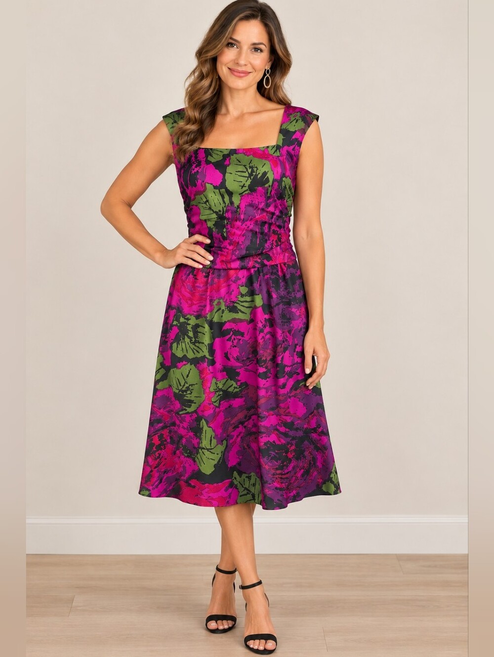 Donna Ricco Women's Abstract Floral Print Knee-length Satin Dress Size 10